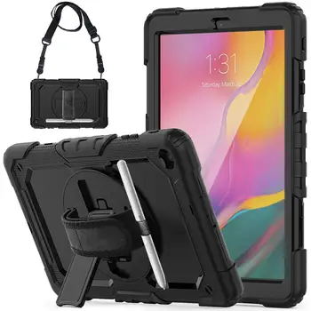 360 Rotācijas Rokas Siksnas&Statīvs Silikona Tablet Case for Samsung Galaxy Tab 10.1 Gadījumā 2019 SM T510 T515 seguma