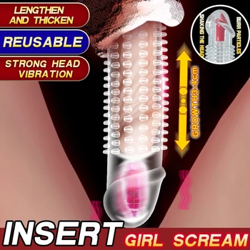 Dzimumlocekļa vibratori Prezervatīvu Atkārtoti Dzimumlocekļa Uzmava Extender Reāli Silikona Pagarināšanu Seksa Rotaļlietu Vīriešiem Gailis palielinātāju, noteikti Apvalku Kavēšanās