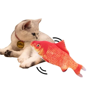 Elektriskās Zivis Pārvietojas 3D Reāli Plīša Kaķis Rotaļlietas USB Uzlādes Simulācijas Zivju Kaķis Košļāt Bite Piegādes Kritiens Kaķis Wagging Zivju Rotaļlietas