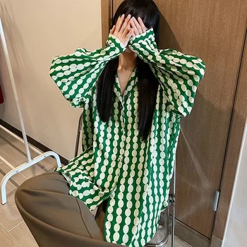 HOUZHOU Harajuku Krekls Laternu Piedurknēm Lielajam Vintage Iela Elegantas Blūzes ar garām Piedurknēm Jaka Zaļā Boho Apģērbu Jaunas 2021