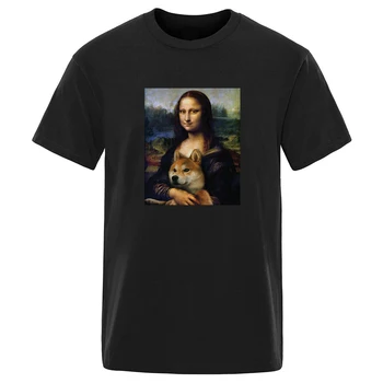 Ir 2021. vasaras Smieklīgi Mona Lisa Un Suns Retro atdzist t Funny Jaunu vienkrāsainu Mans Tees īsām piedurknēm skaists t-krekli augšu