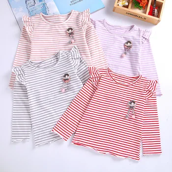 Meitenes ar garām Piedurknēm Topi Toddler Bērnu T-krekls, Svītraina Bērnu drēbītes, Bērnu Meitene Tshirt Meiteņu Krekls Visas spēles Pavasarī, Rudenī Drēbes