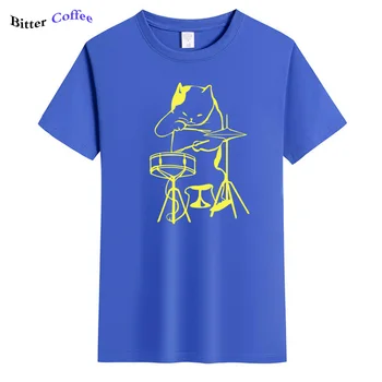 Mūziķis Cat Spēlē Bungas T-Krekls Smieklīgi Vīriešiem Vīriešu Bundzinieks Kaķis Pasūtījuma Foršs Kokvilnas T Krekls Hip Hop T Ātra Piegāde