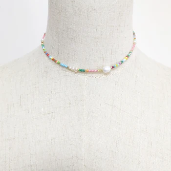 Sievietes, bohēmijas krāsains modes pērles kaklarota dabas pērle sēklu pērlītēm darinātas varavīksnes sānslīdi kaklasaite aksesuāri, rotaslietas 2020 jaunas