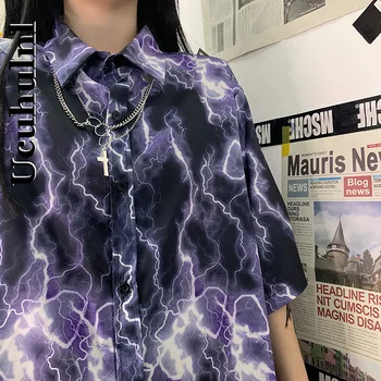 Ucuhulnl Sieviešu Blūze Goth Y2k Sieviešu Krekls Top Krekli Vintage Zaudēt Ikdienas Drēbes Blusas Mujer De Moda Jaunais Lightning Bērt