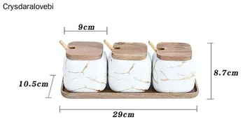 Virtuves Piederumi Marmora Tekstūru Garšvielu Trauciņu Komplekts Keramikas Cruet Sāls Pipari Pudele Koka Paplātes Virtuves Garšvielu Rīku Glabāšanas Tvertni