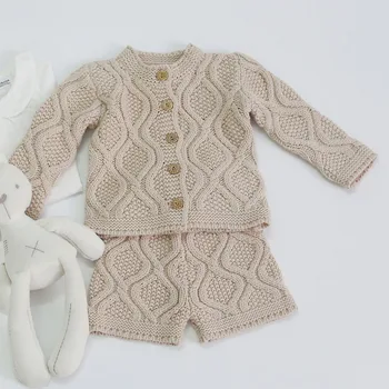 0-3Yrs Infant Baby Zēni Meitenes ar garām Piedurknēm Tīru Krāsu Adīt Apģērbu Komplekti Uzvalku Jaunu 2020. Gada Rudenī, Ziemas Bērni, Zēns, Meitene Uzvalks Drēbes
