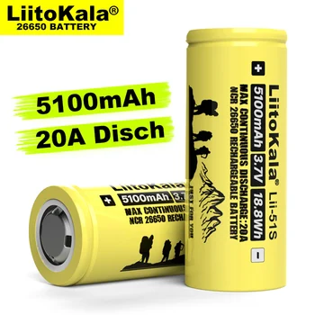 1-10PCS Liitokala LII-51S 26650 20A strāvas, atkārtoti uzlādējams litija akumulators 26650A , 3,7 V 5100mA . Piemērots lukturīti