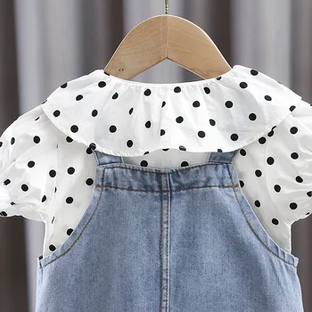 1 2 3 5 T Pavasara jaundzimušais meitene apģērbs apģērbu komplekti meitene bērniem krekls džinsa auduma siksniņu, svārki uzvalks infant baby girl apģērbu komplekts