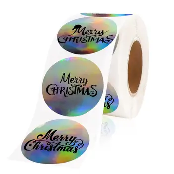 1.5 Collu Hologrāfiskā Priecīgus Ziemassvētkus Uzlīmes, Roll Varavīksnes Holo Paldies Uzņēmējdarbības Uzlīmes Boutiques Veikals Iesaiņošanas Piederumi