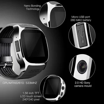 1.54 collu skārienjutīgais Ekrāns, Bluetooth Smart Watch Atbalsta SIM Karte, 2.0 MP Kamera Miega Monitors Atbildēt uz Zvanu Pedometrs rokas Pulkstenis TF