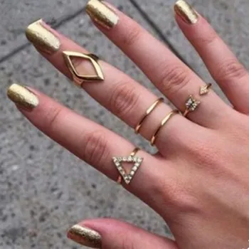 1=5gab 2018 Jaunu kristālu sieviešu šarnīrs gredzenu komplekts kraušanas zelta trīsstūra ģeometrija bultiņas pirksta gredzenu šarmu anelli vairumtirdzniecība
