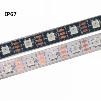 1-5m 5V WS2812B Led Strip gaismas Individuāli Adresējama WS2812 Smart RGB Led pikseļu sloksnes Melns/Balts PCB Ūdensizturīgs IP30/65/67