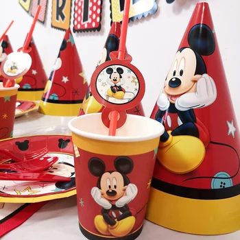 1. bērns Mickey Mouse Bērnu Tēmu Dzimšanas dienas svinības Vienošanās Dekori Grāmatu Kausa Izdarīt Karoga Galdauts, Vienreizējās lietošanas Grupa Krājumi
