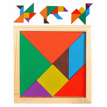 1 GAB., Montessori Koka Tangram 7 Gabalus Jigsaw Puzzle Krāsains Kvadrāts IQ Spēle Smadzeņu Rotaļlietas Saprātīga Izglītības Rotaļlietas Bērniem