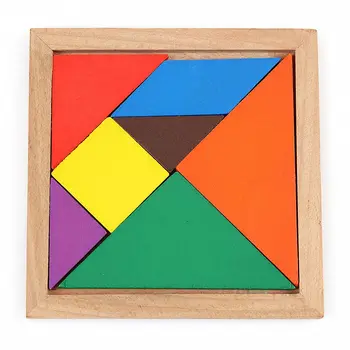1 GAB., Montessori Koka Tangram 7 Gabalus Jigsaw Puzzle Krāsains Kvadrāts IQ Spēle Smadzeņu Rotaļlietas Saprātīga Izglītības Rotaļlietas Bērniem