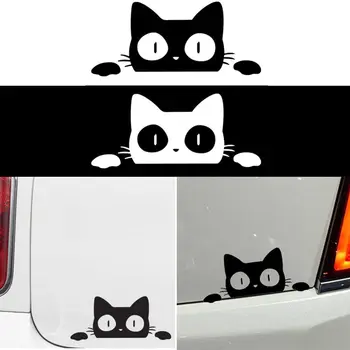 1 Gab Universālā Funny Kaķis Peeking Auto Uzlīme Melns/Balts Cute Karikatūra Kaķis Vinila Decal Auto Stils Apdare Piederumi