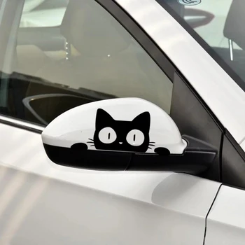 1 Gab Universālā Funny Kaķis Peeking Auto Uzlīme Melns/Balts Cute Karikatūra Kaķis Vinila Decal Auto Stils Apdare Piederumi
