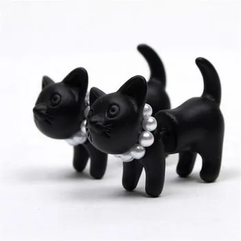 1 Pāris Augstas klases Sieviešu Modes Dāvanas Black Caurdurt Ausu Rotaslietas Black 3D Pearl Kaķēns Kaķis Stud Auskari Sievietēm