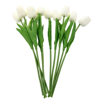 10 gab. Baltas Tulpes Ziedu Lateksa Nekustamā Touch Kāzu Pušķi KC456