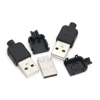 10 Komplekti DIY USB 2.0 Pieslēgvietas Plug Tipa Vīrieši 4 Pin Montāža Adaptera Ligzda Lodēt Veidu Melnas Plastmasas Apvalku Datu Savienojums
