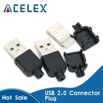 10 Komplekti DIY USB 2.0 Pieslēgvietas Plug Tipa Vīrieši 4 Pin Montāža Adaptera Ligzda Lodēt Veidu Melnas Plastmasas Apvalku Datu Savienojums
