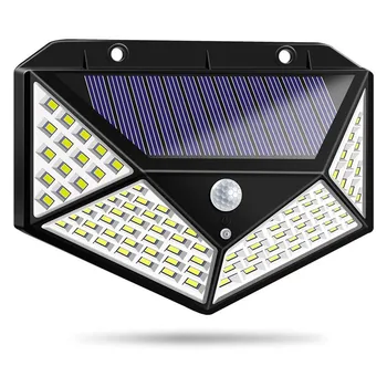 100 Led Saules Gaismas Āra Solar Sienas Lampa, LED Spuldzes IP65 PIR Kustības Sensoru ēsmas zivtiņu vadi Saules Apgaismojums Dārza Dekorēšana Gaismas 20W