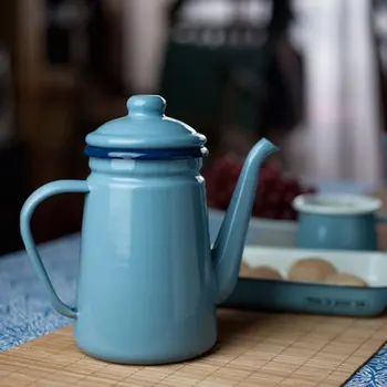 1000ml Emaljas Tējkanna Vintage Vaļēju Lapu Tēja Kafijas Tējas Ūdeni Katlā Tējkanna