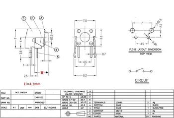 100gab 6x6mm Panelis PCB Īslaicīgs Taustes Takts Mini Switch 6*6*4.3/5/6/7/89/10/12mm taisnā Leņķī Ar stenta 6x6x4.3mm 5mm 6mm 7mm