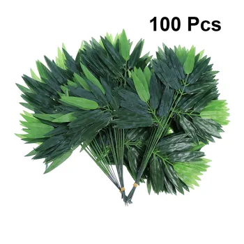 100gab Dabīgas Bambusa Lapām Viltus Zaļie Augi Zaļumi Lapu Home Office Apdare Zaļa