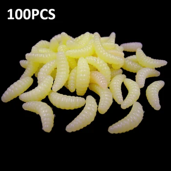 100gab Dabīgas Mīkstas Tārps Maggot 2.4 cm 0.5 g Zvejas Lures Bionisko Maize Kļūdu Simulāciju Dzelteno makšķeres un Ēsmu