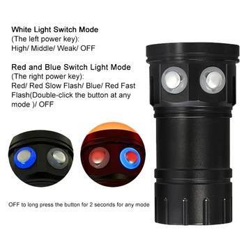 10400MAH IPX8 Ultra Spilgti Niršanas Lukturīti Fotogrāfija, Balta, Zila, Sarkana Lampa Zemūdens Ūdensizturīgs Zemūdens 80M LED Nirt Lāpu LAMPAS