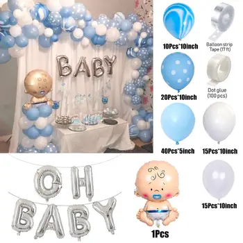 104pcs Bērniem Zēns Dzimšanas dienā gaisa Balonu Arku Komplekts Vainags Balts Zils gaisa Balons Pirmo 1. Dzimšanas dienas Bērnu Duša Puse Rotājumi Piederumi