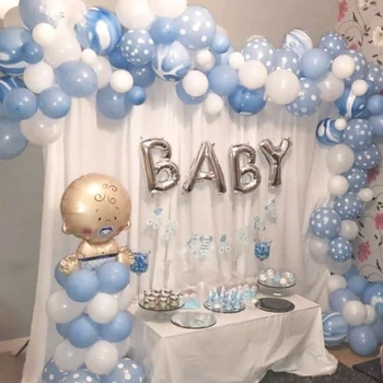 104pcs Bērniem Zēns Dzimšanas dienā gaisa Balonu Arku Komplekts Vainags Balts Zils gaisa Balons Pirmo 1. Dzimšanas dienas Bērnu Duša Puse Rotājumi Piederumi