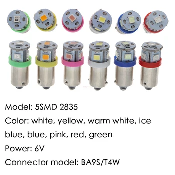 10PCS ba9s t4w Bayone tw5w 6V AC/6.3 V 8v 2835 5SMD LED Pinball Mašīna, Spuldzes, Lampas, kas Nav dubultattēlu/anti mirgo Astoņu krāsu