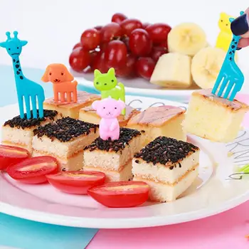 10Pcs Cute Mini Dzīvnieku Ferma Karikatūra Pārtikas Cērtes Bērniem Uzkodu Torti Desertu Pārtikas Augļi Dakšas Pusdienas Bento Piederumi Puse Dekori