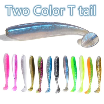 10PCS Divu krāsu T-asti 1.8 g/6.5 cm zvejas ēsmas Viegli mīksta Silikona ēsmas mīksts mākslīgās ēsmas Divu krāsu T-asti karpu zvejas