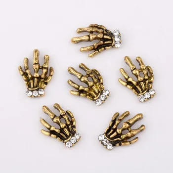10pcs retro zelta, sudraba rokas skelets dizains, nagu rotājumi, kas šarmu rhinestone DIY nail piederumi QB050-051