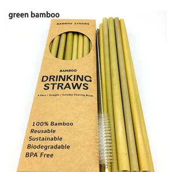 10Pcs/Set Dabas Bambusa, Salmiem, Atkārtoti lietojamā Dzeramā Salmiņi Ar Lietu + Clean Birste, Eco-friendly Bambusa Salmiņi Bāra Rīki