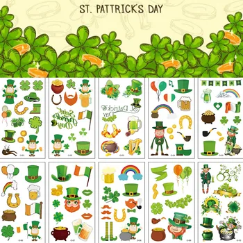 10sheet St. Patrick ' s Day Tetovējumu Uzlīmes Pagaidu Tetovējums Shamrock Body Art Apgleznošanas Apdare Īrijas Karoga Laimīgo Vārdus, Uzlīmes