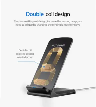 10W Qi Bezvadu Ātru Lādētāju, Lādēšanas Statīvu (Dock Spilventiņu Samsung IPhone, Android Smart Tālrunis Ātru Bezvadu Lādētāju galda Statīvu