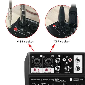 110-240V Bluetooth Bezvadu 4 Kanālu Audio Mikseris Pārnēsājamas Skaņas Miksēšanas pults USB Saskarni Skatuves Izrādes Mūzikas
