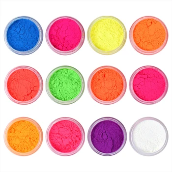 12 Krāsas/Komplekts Neona Spīdīgām Slīpums Nagu Spīdums Pulveris DIY Apdare UV Gēls, Pulēšana Manikīrs Pigmenta Pulveris Acu Ēnas Pulveris