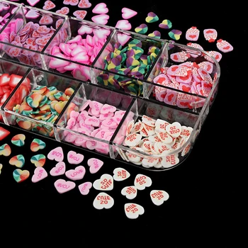 12 Tīkli/Komplekts Nagu Uzlīmes Jauktas Mīlestības Sirds Šķēles 3D Krāsains DIY Vizuļi Akrila Nagu Art Nagu Apdare Manikīra Instruments