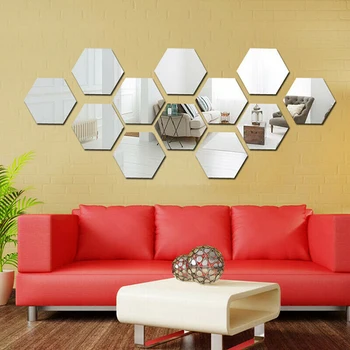 12Pcs 3D Spogulis Sienas Uzlīmes, Mājas Dekoru Sešstūra Rotājumi DIY Noņemams viesistaba Decal Mākslas Rotājumi Mājās