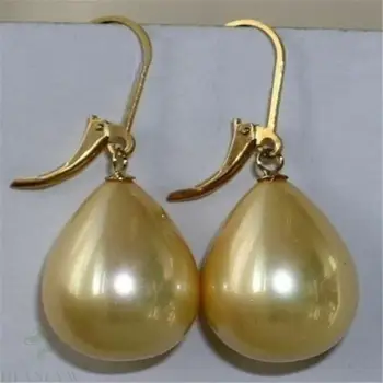 14-18mm Ūdens Piliens Dzeltena shell pearl auskari 18K Vilināt sieviešu Mesmerizing šiks elegants