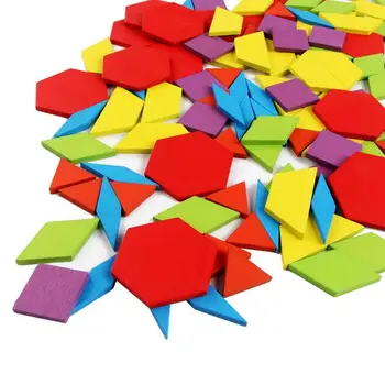 155pcs Radošo Varavīksnes Krāsas, Ģeometriskas Formas Izziņas Tangram Jigsaw Puzzle Koka Bērni Motessori Agrīnās Mācīšanās Izglītības Rotaļlieta