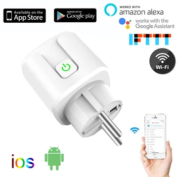 16.A ES Smart Wifi Plug Bez Pilnvaras Uzraudzīt Smart Home Wifi Bezvadu Kontaktligzdu Taimeris Darbojas Ar Alexa, Google Home Tuya App