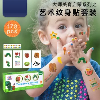 178 gab./kastē Pagaidu Bērniem Tetovējumu Uzlīmes: Veselīgu un Hungry Caterpillar Ūdensnoturīgas Uzlīmes, Viegli Noslaukiet