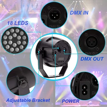 18 LED UV gaismas efektiem Profesionālās Skatuves Gaismas Disko DJ Projektoru Mašīnu Grupa ar Bezvadu Tālvadības pults